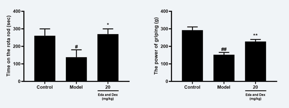 神经职能药效学调查：C 转棒滞留功夫；D 抓握力（mean±SEM）.jpg